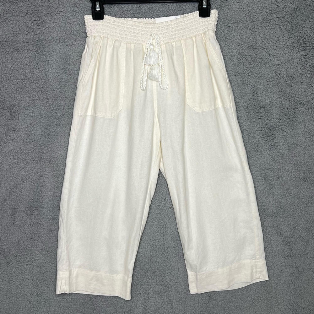 Westbound Womens Linen Blend Pull On Capri Pant White Ivory Elastic Waist Petite